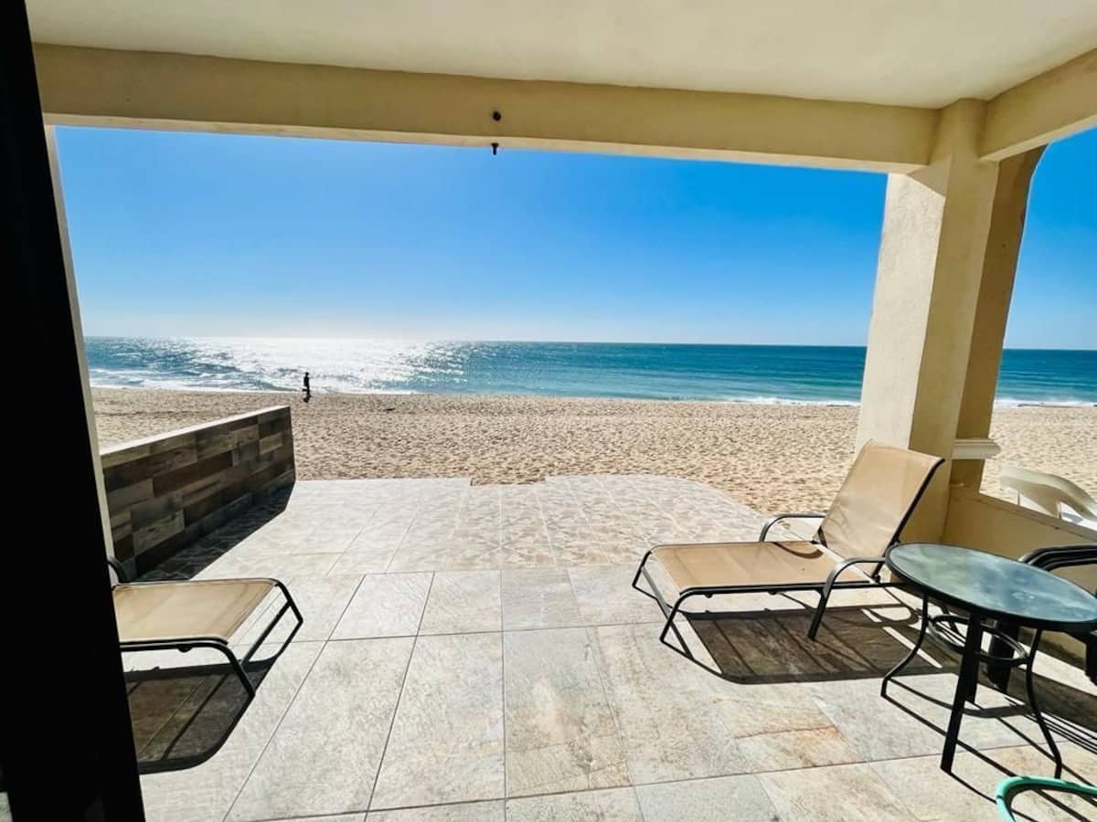 Private beachfront deck opening directly to the Sea of Cortez
